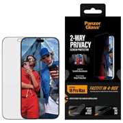 iPhone 18 Pro Max PanzerGlass Ultra-Wide Fit med FastFit In-A-Box 2-Way privatlivsskærmbeskytter - 9H - sort kant