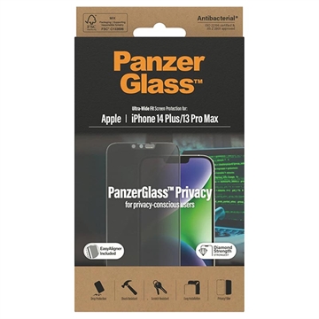 iPhone 13 Pro Max/14 Plus PanzerGlass Ultra-Wide Fit Privacy EasyAligner Hærdet Glas - Sort Kant