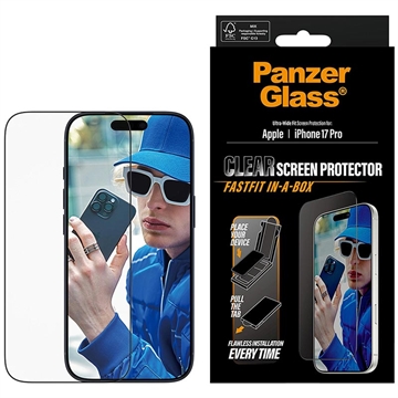 iPhone 17 Pro PanzerGlass Ultra-Wide Fit m. FastFit In-A-Box Skærmbeskyttelse Hærdet Glas - 9H - Sort kant