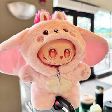 Hættetrøje i plys med dyretema til Labubu-dukke 17 cm - Kanin