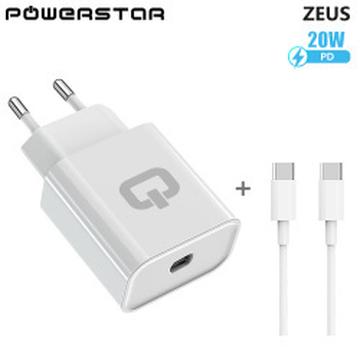 Powerstar Zeus vægoplader med USB-C-kabel - 20W - hvid