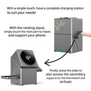 Premium 3-i-1 roterbar Qi2 magnetisk trådløs ladestation - grå