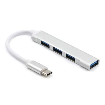 Premium USB-C-hub med 4 x USB-A-porte - aluminium - sølv