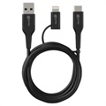 Prio 2-i-1 High-Speed USB-C / Lightning til USB-A Kabel - 1.2m - Sort