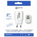Prio Fast Charge Dobbeltvægsoplader - USB-A, USB-C - 30W - Hvid