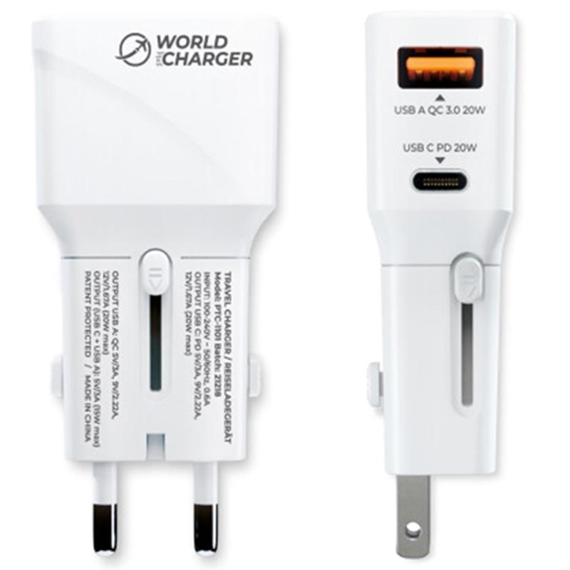 At redigere opfindelse træthed Prio Fast Charge Verden Rejseadapter med USB-A, USB-C - 20W - Hvid