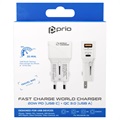 Prio Fast Charge Verden Rejseadapter med USB-A, USB-C - 20W - Hvid