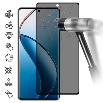 Realme 12 Pro/12 Pro+ Privacy Full Cover Skærmbeskyttelse Hærdet Glas - Sort Kant