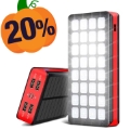 Psooo PS-900 Solcelle Powerbank med LED Lys - 30000mAh - Rød