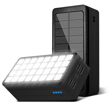 Psooo PS-900 Solcelle Powerbank med LED Lys - 50000mAh - Sort