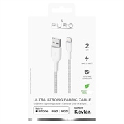 Puro Fabric Ultra-Strong USB-A / Lightning-kabel - 2m, 2.4A, 12W - hvid