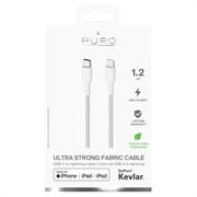 Puro Fabric Ultra-Strong USB-C / Lightning-kabel - 1,2 m, 20 W - hvid