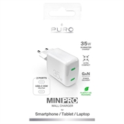 Puro MiniPro GaN 2x USB-C vægoplader - 35W - hvid