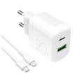 Puro Prolite 20W dobbeltport-oplader med USB-C-kabel - hvid