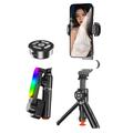 Q34 AI Anti-Shake Selfie-stang med gimbal-stabilisator og RGB-skønhedslys - Sort