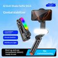 Q34 AI Anti-Shake Selfie-stang med gimbal-stabilisator og RGB-skønhedslys - Sort