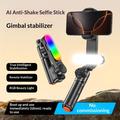 Q34 AI Anti-Shake Selfie-stang med gimbal-stabilisator og RGB-skønhedslys - Sort