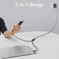 QGEEM CC0082 Flettet USB-C til dobbelt USB-C-hurtigopladerkabel - 140W, 1.2m - Sort