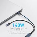 QGEEM CC0082 Flettet USB-C til dobbelt USB-C-hurtigopladerkabel - 140W, 1.2m - Sort