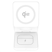 Qi2 15W Pocket-size foldbar 3-i-1 trådløs oplader - Hvid