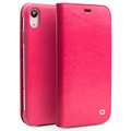 Qialino Classic iPhone XR Læderpung - Hot Pink