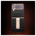 Qialino Croco Samsung Galaxy Z Flip4 Læder Dækket Cover - Sort