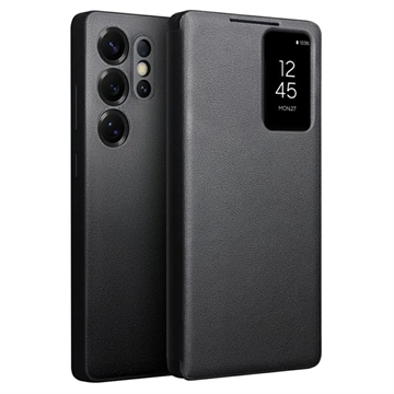 Samsung Galaxy S25 Ultra Qialino Smart View Flip Lædercover - Sort