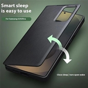 Samsung Galaxy S25 Ultra Qialino Smart View Flip Lædercover - Sort