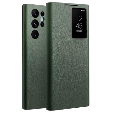 Qialino Smart View Samsung Galaxy S22 Ultra 5G Flip Lædercover - Grøn