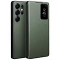 Samsung Galaxy S25 Ultra Qialino Smart View Flip Lædercover - Grøn