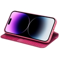 Qialino iPhone 14 Pro Max Læderpung - Krokodille - Hot Pink