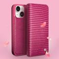 Qialino iPhone 15 Plus Læderpung - Krokodille - Hot Pink