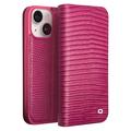 Qialino iPhone 15 Læderpung - Krokodille - Hot Pink