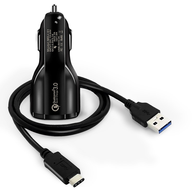 Quick Charge 3.0 Billader med USB-C Kabel - -