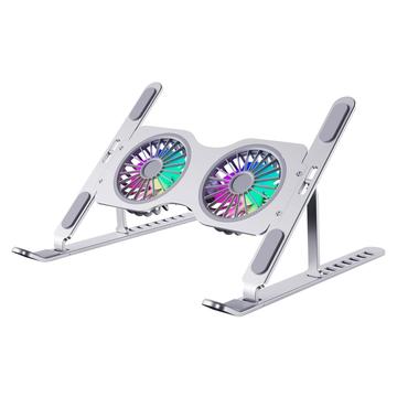 R-JUST HZ45 Justerbar laptop-køler med to blæsere / laptop-stativ - Sølv