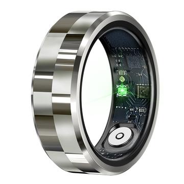 R9 Premium Smart Ring i rustfrit stål med opladningsetui - Størrelse: 10/19.8mm - Sølv