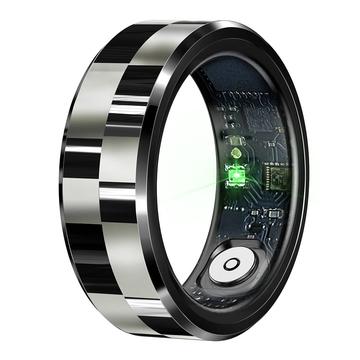 R9 Premium Smart Ring i rustfrit stål med opladningsetui - Størrelse: 11/20.6mm - Sort