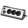 REV Light Socket Stikdåse med USB og LED-Lys - Sølv / Sort