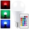 RGB LED-Pære med Fjernbetjening - 10W, E27 - Hvid