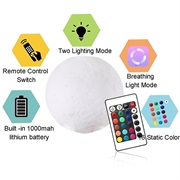 RGB LED Månelampe / Nattelys YK2302 - 15cm, 1000mAh