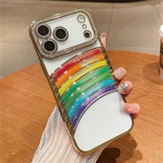 iPhone 17 Pro Max Regnbue Kviksand Hybrid Cover med Rhinestone-kameradekor - Guld