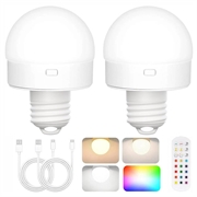 Genopladelig pære m. RGB og fjernbetjening - E27 - 2 stk.