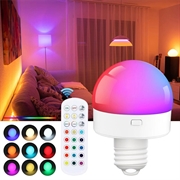 Genopladelig pære m. RGB og fjernbetjening - E27 - 2 stk.