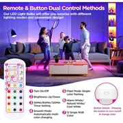 Genopladelig pære m. RGB og fjernbetjening - E27 - 2 stk.