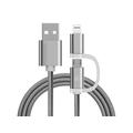 Reekin 2-i-1 Flettet kabel - MicroUSB & Lightning - 1m - Sølv