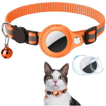 Reflekterende kæledyrshalsbånd med AirTag 1/2-holder og klokke - katte og små hunde - orange
