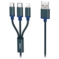 Remax Gition 3-i-1 USB-kabel - Lightning, Type-C, MicroUSB - Blå