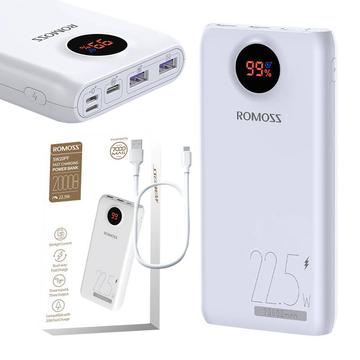 Romoss SW20PF Power Bank 20000mAh/22.5W - USB-C, 2xUSB-A - Hvid