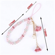 Mobilrem med rosenblomstvedhæng og krystalperler - lyserød