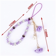 Mobilrem med rosenblomstvedhæng og krystalperler - Lilla